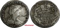 RUSSIA Catherine II Silver 1778 SPB Grivennik Mintage-540,000 VF Toned C# 61b(1) Uncertified