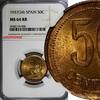 Spain 50 Centimos SPAIN II Republic Copper 1937 (34) NGC MS64 RB KM# 754.1 (006) -