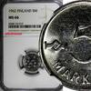 5 Markkaa Finland Nickel Plated Iron 1962  NGC MS66 BETTER DATE KM# 37a (019)
