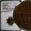 Germany 1 Pfennig Germany HANNOVER Ernst August 1850-B NGC UNC DETAILS KM# 201.1 (208) -