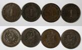 Germany 1 Pfennig Germany - Empire Wilhelm I Copper LOT OF 4 COINS 1886-1888 KM# 1 (56) -