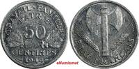 50 Centimes France Aluminum 1944 B  Beaumont WWII Issue XF KM# 914.2 (20 006) Uncertified