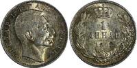 1 Dinar Serbia Peter I (1903-1918) Silver 1915  Mint Luster Toned KM# 25.3 (386) Uncertified