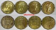 United Kingdom 3 Pence Great Britain Elizabeth II LOT OF 4 COINS 1964 KM# 900 (20 272) -
