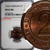 Germany 2 Rentenpfennig Germany - Weimar Republic 1923 A NGC MS65 RB TOP GRADE KM#31(0) -
