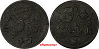 Sweden Copper 1656 1/4 Ore VF Condition C.R.S SCARCE KM# 211 (10 240) Uncertified