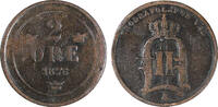 Sweden 5 2 Öre SWEDEN Oscar II Bronze 1876/ OVERDATE RARE KM# 735 (20 494) -