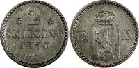 2 Skilling Norway Carl XV Silver 1870  with rosettes XF KM# 336.1 (20 703) Uncertified