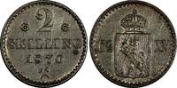 2 Skilling Norway Carl XV Silver 1870  with rosettes XF KM# 336.1 (20 702) Uncertified