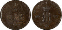 Bronze Sweden Oscar I  1858 1/2 Ore High Grade KM# 686 (20 796) Uncertified