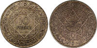 10 Francs Morocco Mohammed V Silver AH1347 (1928) aUNC Paris Toned Y# 38 (903) -