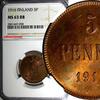 5 Pennia Finland Russian Tsar Nicolas II (1895-1917) 1916  NGC MS63 RB KM# 15 (8)
