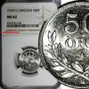 SWEDEN Gustaf V Silver 1939 G 50 Ore NGC MS62 KM# 788 (138)