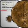 NORWAY Haakon VII 1922 1 ORE NGC MS64 BN BETTER DATE 1 GRADED HIGHER KM# 367(6)