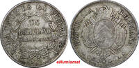 Bolivia Bolivia Silver 1872 PTS FE Boliviano ERROR LEGEND XF .Toning SCARCE KM# 160.1(1) -