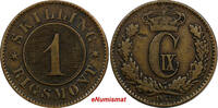 1 Skilling Rigsmont Denmark Christian IX Bronze 1871  KEY DATE VF KM# 774 (9643) Uncertified
