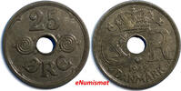 Denmark Christian X Zink 1942 N; GJ 25 Ore WWII XF Condition KM# 823.2a (08) Uncertified