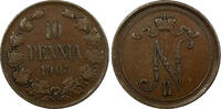 Finland Nicholas II Copper 1905 10 Penniä Mintage-500,000 KM# 14 (20 894) Uncertified