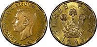 United Kingdom 3 Pence Great Britain George VI Nickel-Brass 1943 WWII Issue High Grade KM849(1) -