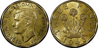 United Kingdom 3 Pence Great Britain George VI Nickel-Brass 1943 WWII Issue High Grade KM849(8) -