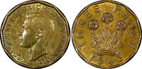 United Kingdom 3 Pence Great Britain George VI Nickel-Brass 1943 WWII Issue KM# 849 (21 426) -