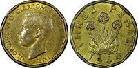 United Kingdom 3 Pence Great Britain George VI Nickel-Brass 1944 WWII Issue KM# 849 (21 425) -