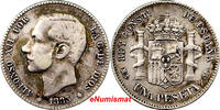 Spain Peseta Spain Alfonso XII Silver 1883 (83) MS-M SCARCE KM# 686 (9019) -