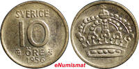 SWEDEN SILVER Gustaf VI 1956 10 ORE High Grade KM#823 (2208) Uncertified