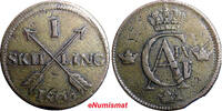 1 SKILLING SWEDEN 1805  OVERSTRUCK ON 2 ORE S.M. 1767 FULL DATE KM#566 (2372) Uncertified