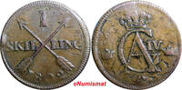 1 SKILLING SWEDEN 1802  OVERSTRUCK ON 2 ORE S.M. 1762 / FULL DATE KM#566 (2357) Uncertified