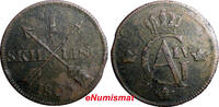 1 SKILLING SWEDEN COPPER 1805  OVERSTRUCK ON 2 ORE S.M.1766 FULL EARLY DATE(397) Uncertified