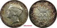 200 Reis Portugal Manuel II Silver 1909  aUNC RAINBOW TONED 1 YEAR TYPE KM#549(8)