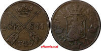 Sweden Fredrik I Copper 1749 2 Ore, S.M.Silvermynt Mintage-313,000 KM#437 (319) Uncertified