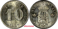 10 Öre SWEDEN Oscar II Silver 1907 EB  UNC Condition 1 YEAR TYPE KM# 774 (10 524) unz