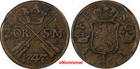 Sweden Fredrik I Copper 1747 2 Ore, S.M.Silvermynt Mintage-461,000 KM# 437 (315) Uncertified