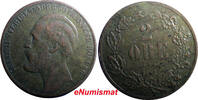 BRONZE SWEDEN  Oscar II 1873 2 Ore VF 1 YEAR TYPE KM# 729 (2053) Uncertified