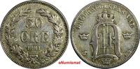 SWEDEN Oscar II Silver 1881 EB 50 Ore Mintage-268,000 22 mm SCARCE KM# 740 (88) Uncertified