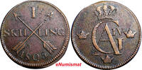 1 SKILLING SWEDEN COPPER 1805  OVERSTRUCK ON 2 ORE S.M. 1743-1768 KM#566 (2376) Uncertified