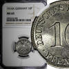 10 Pfennig 1914 Germany Germany - Empire Wilhelm II Copper-Nickel 1914 A   NGC MS65 KM# 12 (08) NGC MS65 KM# 12