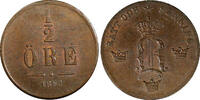 Bronze Sweden Oscar I  1858 1/2 Ore High Grade KM# 686 (21 885) Uncertified