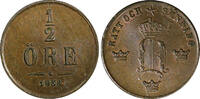 Bronze Sweden Oscar I  1858 1/2 Ore High Grade KM# 686 (21 883) Uncertified