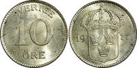 10 Öre SWEDEN Gustaf V Silver 1917 W  WWI ISSUE UNC KM# 780 (21 911) unz