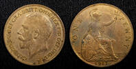 India 1 Penny Great Britain George V (1910-1936) Bronze 1917 WWI ISSUE KM# 810 (511) -