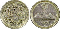 Guatemala 1/4 Real Guatemala Silver 1891 sun above 3 volcanoes Toned KM# 158 (22 695) -