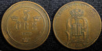 Sweden Bronze 1877 Sweden Oscar II  1877 5 Ore Mintage-514,000 SCARCE DA... 10,74 EUR  zzgl. 12,88 EUR Versand