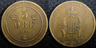 Sweden 5 Öre 1879 Sweden Oscar II Bronze 1879  Small Letters RARE DATE K... 21,47 EUR  zzgl. 12,88 EUR Versand
