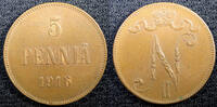 Finland 5 Pennia 1916 Finland Russian Nicolas II (1895-1917) Copper 1916... 12,88 EUR  zzgl. 12,88 EUR Versand