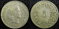 Switzerland 5 Rappen 1907 SWITZERLAND Copper-Nickel 1907 B  Toned KM# 26... 5,11 EUR  zzgl. 12,88 EUR Versand