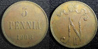 Finland 5 Pennia 1908 Finland Russian Nicolas II (1895-1917) Copper 1908... 8,59 EUR  zzgl. 12,88 EUR Versand