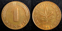 Germany 1 Pfennig Germany - Federal Republic 1948 G Baden-Württemberg KM# A101 (23 342) -